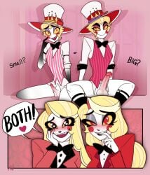 2boys 2girls before_sex blonde_hair blush bottomless charlie_morningstar_(hazbin_hotel) daughter father father_and_daughter hazbin_hotel incest lucifer_morningstar_(hazbin_hotel) mister_nebulous penis pilot_design series_design