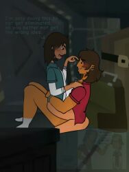 :3 ^_^ alejandro_burromuerto_(tdi) brown_eyes brown_hair gay gay_anal gay_sex green_eyes iloveedging male/male male_only no_pants noah_(tdi) semi_public sitting_on_lap socks_on total_drama:_world_tour total_drama_island unbuttoned_shirt yaoi