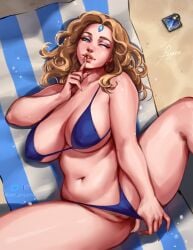 1girls ave_poppea beach bikini crystal_maiden dota_2 female female_only huge_breasts human large_breasts looking_at_viewer on_back pussy solo solo_female spread_legs thick