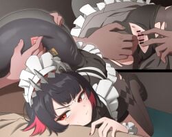 1girls 2boys bar_censor black_hair black_pantyhose black_shorts breasts censored colored_inner_hair commentary_request ellen_joe female fingering fingering_partner fins fish_tail grabbing_another's_tail groping maid maid_headdress mole mole_under_eye multicolored_hair multiple_boys nail_polish paid_reward_available pantyhose puffy_short_sleeves puffy_sleeves pussy red_eyes red_hair red_nails shark_girl shark_tail short_sleeves shorts spread_pussy tail torn_clothes torn_pantyhose two-tone_hair victoria_housekeeping yamomo yamomono zenless_zone_zero