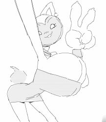 animated big_hand bimbo cat_ears cleavage earrings feline huge_breasts minke monochrome peace_sign selfie selfie_pose small_waist smekbo tube_dress v