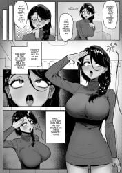 ahe_gao arbrebonk black_hair blush braid comic consensual consensual_hypnosis dark-skinned_female dark_skin drool drooling eye_roll eyeroll eyes_rolling_back hypnosis imminent_sex large_breasts milf mind_control older_female salute saluting single_braid smile smiling standing_at_attention sweater tongue tongue_out weak_resistance