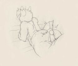 2016 anthro ass big_butt butt_slap cockslap dktorzi feline female male mammal nude pencil_(artwork) penis saber-toothed_cat slap slightly_chubby tora_(dktorzi) traditional_media_(artwork)