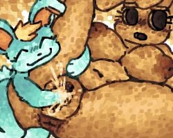 animal_crossing anthro areola ass belly big_areola big_belly big_breasts blonde_hair blue_body blue_fur blush blush_lines bodily_fluids body_blush breasts closed_eyes coco_(animal_crossing) duo ejaculation expressionless eyelashes female femboy fisting fisting_partner fluffy fluffy_tail freckled_arms freckled_breasts freckled_butt freckled_chest freckled_face freckled_legs freckled_thighs freckles fur genital_fluids genitals hair hollow_eyes hugging_leg lagomorph leg_grab male male/female mammal multicolored_body nintendo nude orange_areola orange_body orange_fur orange_vulva orgasm paws penetration rabbit_ears raised_leg sasha_(animal_crossing) scaliescum sex simple_background slightly_chubby slightly_chubby_female smile tail thick_thighs vaginal_fluids vaginal_fluids_on_hand vaginal_squirting vulva vulva_blush white_body white_fur yellow_background