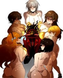 1boy 2d 2d_(artwork) 6girls arczaeon barely_clothed barely_contained bikini bikini_bottom bikini_top black_hair blonde_female blonde_hair blue_eyes blush breasts brown_hair cigarette curvy_hair dante_(limbus_company) dark-skinned_female dark_skin don_quixote_(limbus_company) enormous_ass enormous_breasts faust_(limbus_company) femdom freckles freckles_on_breasts freckles_on_face freckles_on_shoulders god_i_wish_that_were_me golden_bikini huge_breasts i_want_it_too!! ishmael_(limbus_company) light-skinned_female light_skin limbus_company long_hair looking_at_viewer massive_breasts medium_boobs medium_breast multiple_girls orange_hair orgy outis_(limbus_company) project_moon red_eyes rodion_(limbus_company) rodion_missing_tatto ryoshu_(limbus_company) serious serious_face serious_look short_hair small_bikini smile smiling smiling_at_partner smoking tagme thick_ass thick_legs thick_thighs tits_bigger_than_head white_hair yellow_eyes