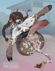 anthro anus arms_tied ass ball_gag balls barely_visible_breasts big_butt big_penis blue_eyes bondage bound bovid bovine braided_pigtails breasts brown_body brown_hair cattle foreskin gag gagged genitals gradient_background gynomorph gynomorph_anthro hair hi_res hooves horn huge_cock intersex intersex_anthro mammal markings milkbearbunny mimi_(milkbearbunny) nonbinary_(lore) penis puckered_anus restrained restrained_arms simple_background sitting solo spots spotted_body submissive submissive_anthro submissive_gynomorph submissive_intersex tail tail_tuft thick_thighs tuft white_body wide_hips