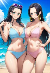 2girls ai_generated beach beach_ball big_breasts boa_hancock female female_only happy happy_female nico_robin one_piece robins9lives tagme
