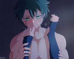 foot_fetish foot_focus implied_penetration implied_sex izuku_midoriya leggings male married_couple my_hero_academia ochako_uraraka shaking_legs softcore solidstro_(artist)