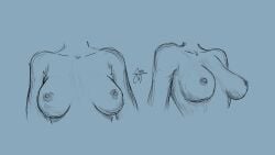 2girls anatomically_correct breasts breasts_out coffincat18 digital_media_(artwork) female nipples practice rough_sketch sketch torso