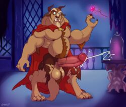 1boy balls beast_(disney) beauty_and_the_beast body_hair chest_hair cum cumshot disney ejaculation erection greyfuzzbutt hairy hands-free happy_trail humanoid_penis male male_only mammal musclegut orgasm penis pubes solo