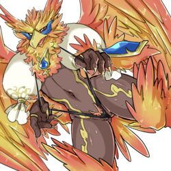 2017 avian feathers female front_view kemono nintendo pussy red_feathers roc_(xenoblade) sa_ba_can simple_background sweat tail_feathers xenoblade_(series) xenoblade_chronicles_2 yellow_feathers あじの缶詰