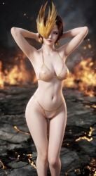 _ ai_assisted amber_eyes auburn_hair bikini breasts female front_view hip_sway_pose micro_bikini nipples nipples_visible_through_bikini nipples_visible_through_clothing phoenixtra phoenixtra_xsuit pubg pubg_mobile red_hair see-through see-through_clothing see-through_swimsuit see-through_top sexy_pose short_hair x_suit xsuit