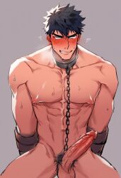 ahe_gao ahegao_face armpits black_hair chains gay hairy messy_hair muscles muscular nipples white_eyes