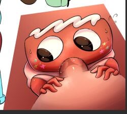 2boys anonymous_male big_penis blowjob blush cosmo_(dandy's_world) dandy's_world dandys_world drooling femboy morikusan shy sucking toons wet_penis wip work_in_progress