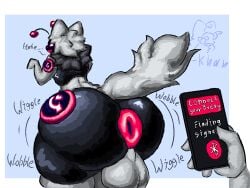 2026 4:3 anatoly_genghis_khan antennae_(anatomy) anthro anus ass balls big_anus big_balls big_butt big_tail colored digital_drawing_(artwork) digital_media_(artwork) electronics english_text fur g-khan genitals grey_body grey_fur huge_anus huge_balls huge_butt hyper hyper_butt machine male nude offscreen_character phone phone_app protogen protogen_visor puffy_anus shaded signature simple_background smile solo tail text wiggle wiggling_butt