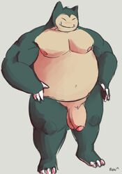 1boy 2019 3_toes 4_fingers anthro anthrofied belly big_belly blush chubby claws closed_eyes fangs feet flaccid foreskin grey_background hands_on_hips hi_res humanoid_penis large_penis male male_only muscular navel nintendo nipples nude overweight overweight_male penis pokémon_(species) pokemon pokemon_rgby radcanine sketch smile snorlax solo standing teeth testicles text thick_thighs video_games watermark wide_hips