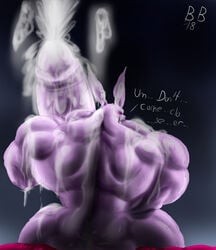 2018 anthro ass balls biceps big_(disambiguation) big_balls big_biceps big_pecs blazingblazen blush boner cum cumshot digital_media_(artwork) dragon_ball dragon_ball_super dyspo ejaculation erection huge_balls hyper hyper_muscles hyper_penis lagomorph male male_only mammal muscular muscular_male nude open_mouth orgasm pecs penis purple_skin rabbit simple_background solo