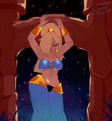 1girls 2d 2d_(artwork) 2d_animation 2d_artwork alternate_breast_size alternate_costume animated armpit armpits arms_above_head arms_up artist_logo artist_name bare_arms bare_shoulders belly belly_button belly_dance belly_dancer belly_dancer_outfit belly_dancing blonde-haired_female blonde-haired_male blonde_female blonde_hair bouncing_breasts breasts c_starlett cleavage closed_eyes closed_mouth earring female hair hair_over_one_eye hair_up hands_above_head hands_up hartman_hips hips huge_breasts jiggle jiggling_breasts large_breasts mario_(series) night night_sky open_hand open_hands ponytail princess_rosalina shaking_breasts shaking_hips shantae_(cosplay) solo solo_female solo_focus super_mario_bros. super_mario_galaxy underboob underboob_cleavage venus_body wide_hips