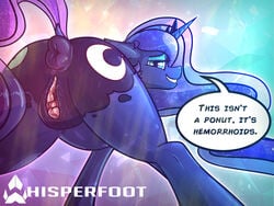 2016 4:3 anatomically_correct anus ass bedroom_eyes clitoris cutie_mark edit equine female feral friendship_is_magic gaping gaping_pussy grotesque half-closed_eyes hemorrhoids horn humor joke looking_at_viewer mammal my_little_pony nude one_eye_closed presenting princess_luna_(mlp) puffy_anus pussy pussy_juice seductive smile solo spread_legs spreading text unicorn whisperfoot wink