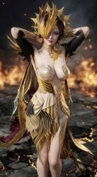 _ ai_assisted amber_eyes armor auburn_hair breasts clothed female hip_sway_pose phoenixtra phoenixtra_xsuit pubg pubg_mobile red_hair sexy_pose short_hair x_suit xsuit