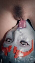 3d alien_girl asari blender blue_skin bush eye_contact faceless_character faceless_female ferdinand_(artist) mass_effect pubic_hair pussy_juice samara tongue_out