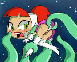 ass atomic_betty bent_over betty_barrett blush female green_eyes heel_boots heels looking_back panties panty_pull ponytail pussy red_hair suspension tagme tentacle thigh_boots wedgie white_panties