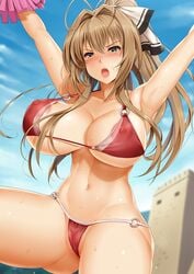 1girls amagi_brilliant_park areolae bikini breasts cameltoe cleavage female female_only huge_breasts janong nipples pussy sento_isuzu solo