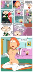 collar comic dialogue duchess_(artist) family_guy implied_incest innie_pussy kneeling leash lois_griffin milf mother_and_son socks stewie_griffin stu_griffin thigh_socks thighhighs white_socks