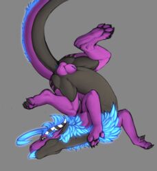 animal_genitalia anus balls blue_fur blue_tongue dragon feral fully_sheathed fur grey_scales kazzy kazzyboii male male_only purple_scales scales sheath solo