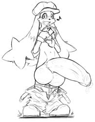 2016 anthro balls belt big_balls big_penis clothing cute_fangs femboy footwear half-erect hat huge_balls huge_penis hyper hyper_balls hyper_penis jeans klonoa klonoa_(series) looking_at_viewer male monochrome musical_note namco pants pants_around_ankles penis precum precum_bubble pumpkybutt shoes solo traditional_media_(artwork) uncut underwear white_background