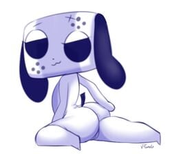 2017 animate_inanimate anthro ass big_butt canine empty_eyes female half-closed_eyes looking_at_viewer ltomb mammal nintendo nintendo_switch pose pussy shortstack simple_background smile solo switch_dog video_games white_background