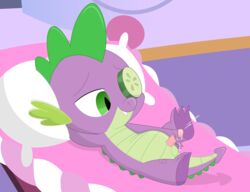 balls cucumber cum cumshot ejaculation food friendship_is_magic green_eyes masturbation my_little_pony orgasm penis pillow porygon2z purple_skin raised_leg relaxing smooth_skin spike_(mlp) spines vegetable