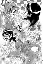 anthro book_of_the_beast breasts cheetach comic doujinshi female hair human human_on_anthro interspecies kemono long_hair mammal nipples shower yuri