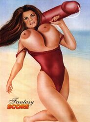 1girls actress baywatch_(franchise) baywatch_(tv_series) beach boobs caroline_holden caucasian caucasian_female celebrity duncan_gutteridge fantasy_score female female_only in_character nipples outdoors real_person solo yasmine_bleeth