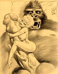 animal annie_fanny arms arms_around_penis big_breasts breasts crossover female giant giant_penis gorrilla hugging hugging_penis human julius_zimmerman king_kong legs lipstick little_annie_fanny male nipples nude penis size_difference smile teeth