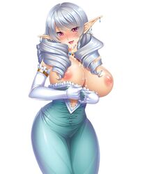 aikawa_arisa blush breasts elbow_gloves elf female full_body gloves lilith-soft long_hair monster_girl navara_chanbore necklace nipples official_art pink_eyes pointy_ears silver_hair taimanin_(series) taimanin_asagi_battle_arena white_hair white_skin