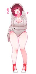 ahe_gao big_breasts breasts cleavage curvy female female_only heart hoodie large_breasts leotard secretnarcissist sex_doll shoes solo thicc_doll_(wm_doll) tongue tongue_out wm_doll