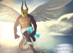 :3 angel clothed clothing dildo dragon english_text horn hybrid male male_only muscular muscular_male ophiseus sex_toy text topless wings