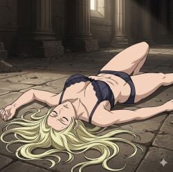 1girls about_to_be_raped ai_generated back_muscles back_view barefoot belly big_boobs big_breasts blonde_female blonde_hair bra closed_eyes closed_mouth damsel_in_distress defeated defeated_heroine eyes_closed feet female female_focus female_only femsub foot_fetish gemini half-dressed half_naked jjk jujutsu_kaisen knocked_out lingerie lingerie_only long_hair mommy muscle_mommy muscles muscular muscular_arms muscular_female panties passed_out sexy sexy_female sexy_pose sleeping soles strong_female sweat sweatdrop sweating sweaty thick_thighs unconscious unconscious_female underwear yuki_tsukumo