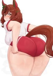 1girls 2d ass brikot female female_only horse_ears horse_girl horse_tail light_skin light_skinned_female nice_nature_(umamusume) red_hair shorts solo solo_female tagme thighs umamusume umamusume_pretty_derby