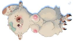 16:9 anthro areola avian_feet big_breasts blue_bow bovid breasts brown_body brown_eyes brown_fur caprine chest_tuft crotch_tuft eyelashes eyeshadow female fur hi_res horn looking_at_viewer makeup mammal muppet muppets navel nipples nude patootie_(mochatune) pink_areola pink_eyeshadow pink_nipples sheep simple_background sinksed solo tan_body tan_fur tan_horn thick_thighs tongue tongue_out tuft white_background wide_hips widescreen