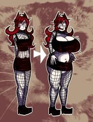1male anna_(the_decay_of_anna) before_and_after big_ass big_breasts breast_expansion broken_clothing bulge busty_boy fat_belly freckles huge_breasts huge_bulge oc tagme the_decay_of_anna thick_thighs ykujo