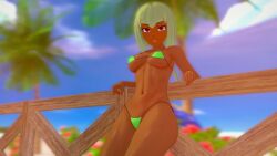 1girls bikini bikini_bottom bikini_top emerald_sustrai green_hair green_hair_female half-dressed half_naked half_naked_female logang45 red_eyes rwby solo_female