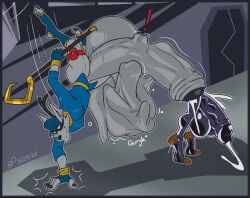 2024 ambush anthro athletic big_penis bloated blue_cap blue_clothing blue_footwear blue_gloves blue_handwear blue_shirt blue_socks blue_topwear bodily_fluids cane churning_balls clothed clothing cock_vore cum dated door ejaculation erection excessive_genital_fluids footwear foreskin fur genital_fluids genitals glans gloves grey_body grey_fur group gurgling_balls half-erect hallway handwear huge_penis hyper hyper_genitalia hyper_penis imminent_cock_vore imminent_death imminent_digestion imminent_vore inside_balls latex latex_clothing male mammal mask nipple_outline orgasm pantsless partially_clothed penile penis procyonid raccoon rxq shirt signature sly_cooper_(series) smile socks sony_corporation sony_interactive_entertainment struggling sucker_punch_productions surprised thick_penis topwear trio vore