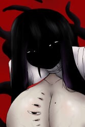 :> black_hair eldritch_horror how_to_date_an_entity_(and_stay_alive) korbaen large_breasts looking_at_viewer monster_girl mrs_(how_to_date_an_entity_(and_stay_alive) nightmare_waifu pale_skin silhouetted_face tentacles veiny_breasts