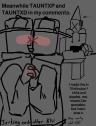 2boys background_character baseball_cap cap die_of_death_(roblox) greyscale h4llx hoodie oc party_hat self_insert selfcest shitpost taunt_(die_of_death)