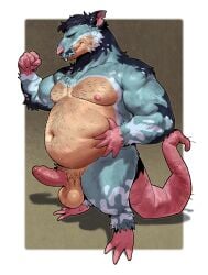 2026 anthro balls big_balls biped black_body black_fur black_hair blue_body blue_fur brown_body brown_fur buckteeth digital_media_(artwork) erection foreskin full-length_portrait fur genitals glans hair hi_res humanoid_genitalia humanoid_penis male mammal multicolored_body multicolored_fur murid murine overweight overweight_anthro overweight_male penis pink_glans pink_nose pink_penis portrait rat rat_tail roamingthrough rodent solo standing tail teeth white_body white_fur