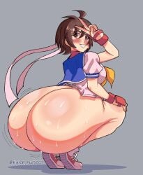 1girls alternate_version_available artist_request ass ass_bigger_than_head ass_focus big_ass blush bottomless breasts brown_eyes brown_hair capcom clothing dumptruck_ass female female_focus female_only gloves headband huge_ass peace_sign sakura_kasugano school_uniform schoolgirl short_hair smile solo solo_female solo_focus squatting street_fighter sweat sweatdrop sweating sweaty sweaty_ass sweaty_body thick thick_ass thick_thighs