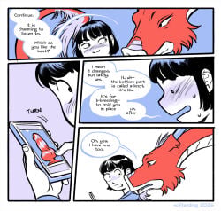 2026 2_horns 5_fingers animal_dildo animal_sex_toy antlers artist_name bangs black_eyebrows black_hair black_text blue_antlers blue_clothing blue_facial_hair blue_goatee blue_horn blue_mane blue_shirt blue_sweatshirt blue_tail_tuft blue_topwear blush blush_lines bodily_fluids border canine_dildo captain_(softending) cellphone clothed clothed_human clothed_male clothing comic dated dialogue dildo dragon duo eastern_dragon electronics embarrassed english_text eyebrows facial_hair fangs feral fingernails fingers goatee hair hi_res holding_cellphone holding_object holding_phone holding_smartphone horn human knot knotted_dildo long_sleeves looking_aside looking_back male male_feral male_human mammal mane mythological_creature mythological_scalie mythology nails open_mouth phone red_body red_dildo red_tail restricted_palette scales scalie serpentine sex_toy shirt short_hair smartphone softending sound_effects speech_bubble stuttering surprised sweat sweatshirt sweaty_face tail tail_tuft talking_feral talking_to_another teeth text topwear tuft ventral_scales white_border wide_eyed yuuto_(softending)