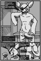 2018 anthro ass bath bathhouse blush bulge capt_(character) clothed clothing coat comic cute dialogue drearnydust_(artist) duo endery_(character) english_text erection eye_patch eyewear fur lonelycharart male male_only muscular noom_(species) open_mouth simple_background smile solo standing teasing text topless undressing